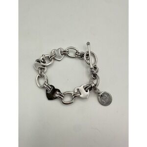 Juicy Couture Silver Tone Heart & Dangle Charms Toggle Clasp Bracelet 7"